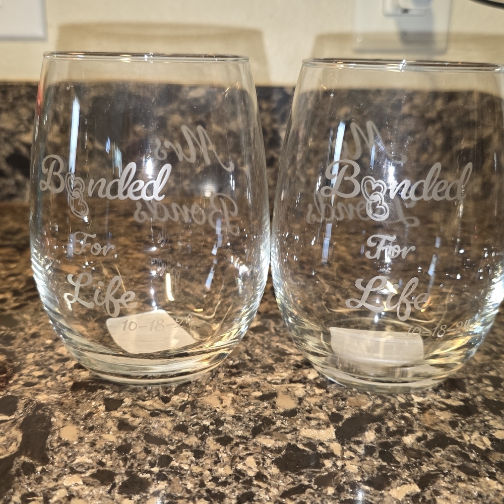 Custom Etched Stemless Wine Glass 20.5 oz- Handcrafted
